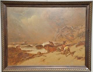 Appraisal: George Washington Nicholson - oil on canvas Seascape with Figures