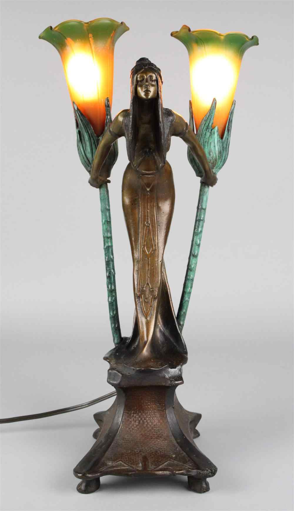 Appraisal: ART NOUVEAU STYLE LAMP indistinctly signed Gurs Lanier modeled as