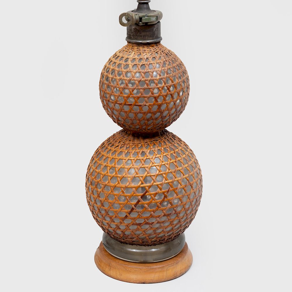 Appraisal: English Wicker and Glass Double Gourd Lamp Marked 'Standard English