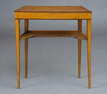 Appraisal: GEORGE III-STYLE INLAID MAHOGANY WRITING TABLE The cross-banded trapezoidal top