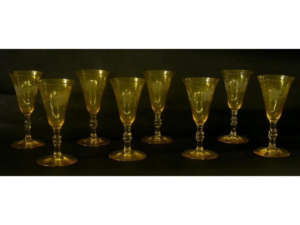 Appraisal: Set of eight th century yellow cordial glasses of trumpet