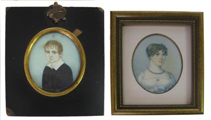 Appraisal: Two miniature portraits anglo-american school early th century Watercolor on