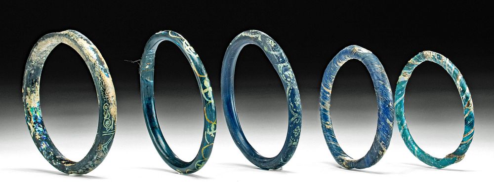 Appraisal: Roman Byzantine Glass Bracelets - Blue Silver Roman Imperial Period