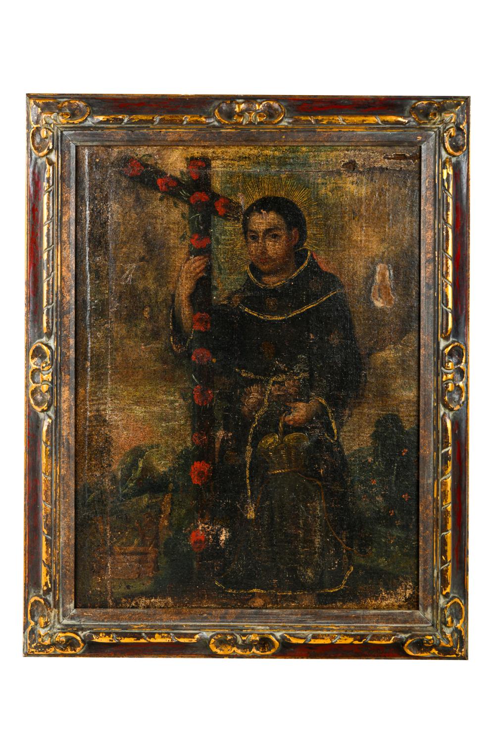 Appraisal: PORTRAIT OF FRANCISCAN SAINToil on panel laid down on board