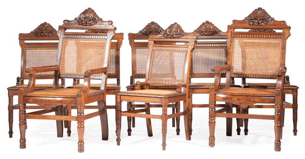 Appraisal: Ten American Renaissance Carved Oak and Burled Walnut Dining Chairs