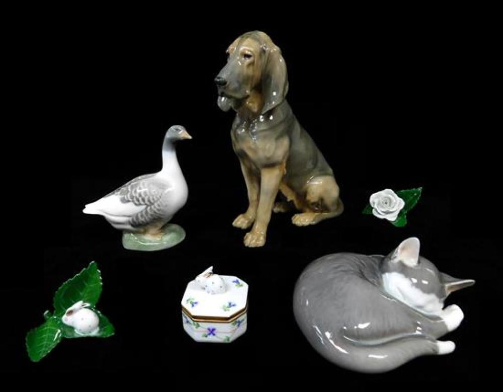 Appraisal: Animal themed porcelain six pieces Royal Copenhagen bloodhound grey and