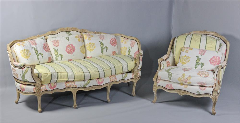 Appraisal: EJ VICTOR FRENCH STYLE SOFA AND MATCHING ARM CHAIR arched