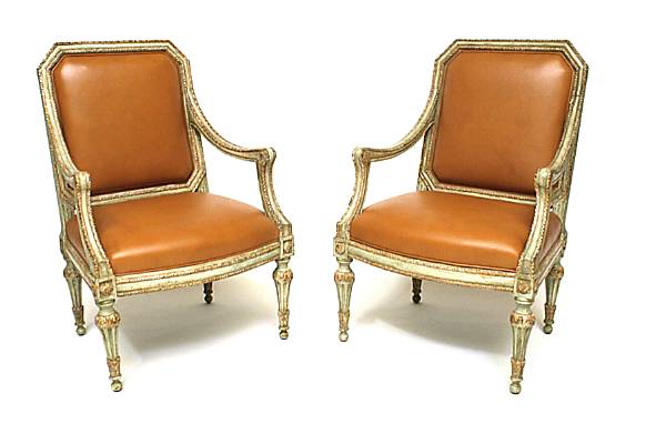 Appraisal: A pair of Italian Neoclassical style painted armchairs Each with