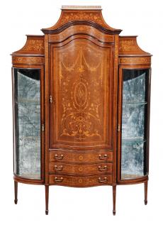 Appraisal: Fine Edwardian Marquetry Inlaid Mahogany Serpentine Vitrine circa with pierced