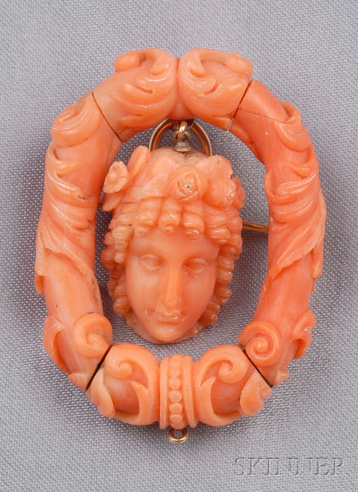 Appraisal: Antique Coral Cameo Pendant Brooch carved to depict the head