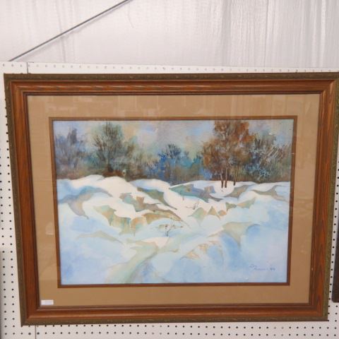 Appraisal: Lois Marshall watercolor winter scene with snow trees image area