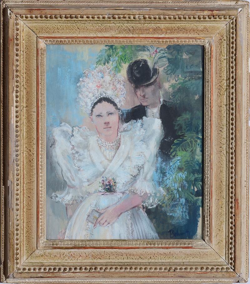 Appraisal: EUROPEAN SCHOOL BRIDE AND GROOM Gouache on paper indistinctly signed