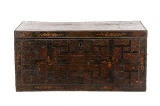 Appraisal: Continental Chinoiserie Leather Trunk Continental late th early th century