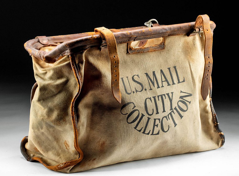 Appraisal: th C American U S Canvas Leather Mail Bag North