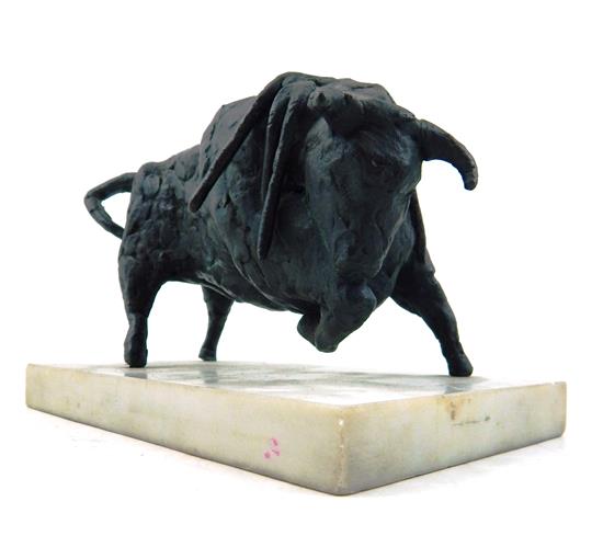 Appraisal: th C bronze sculpture of fighting bull depicting in death