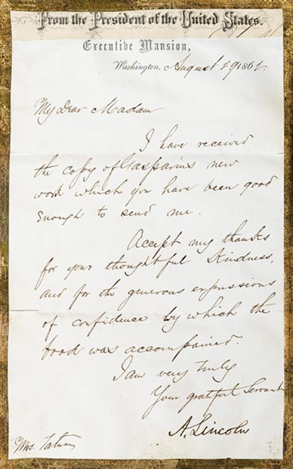 Appraisal: piece Letter Signed Lincoln A braham Washington August p vo