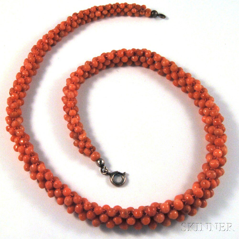 Appraisal: Coral Bead Necklace composed as a rope of small graduated