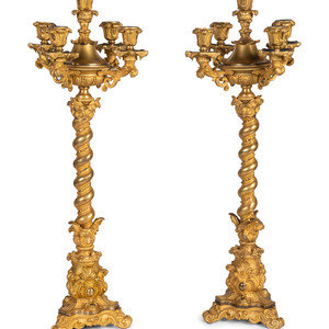 Appraisal: A Pair of French Baroque Style Gilt Bronze Five-Light Candelabra