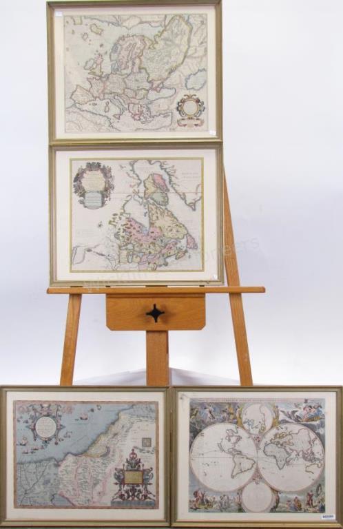 Appraisal: Four vintage color lithographs maps of the world including global