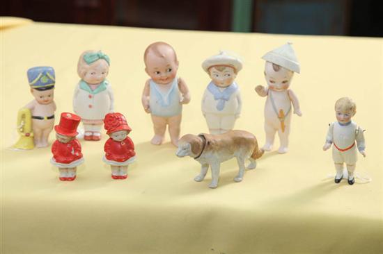 Appraisal: NINE SMALL BISQUE FIGURES Seven nodders including a dog h