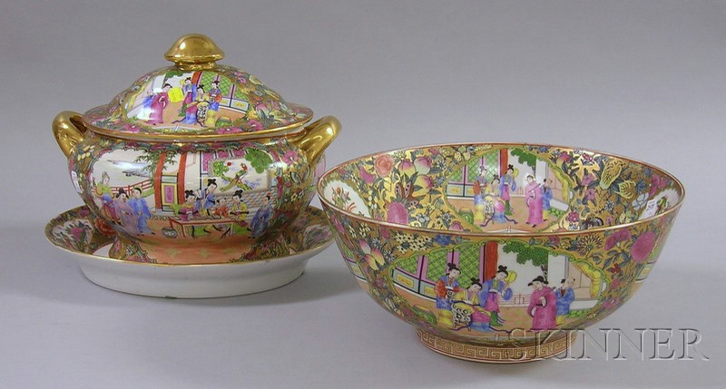 Appraisal: Contemporary Famille Rose Tureen and Underplate and a Similar Punch