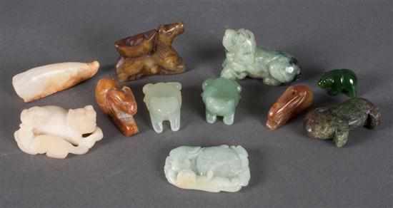 Appraisal: Ten Chinese carved jade and hardstone animals including frogs hares