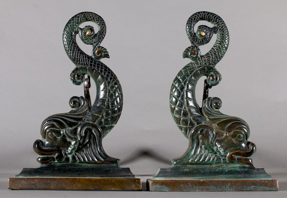 Appraisal: Pair of Cast Bronze Dolphins in the form of Andirons