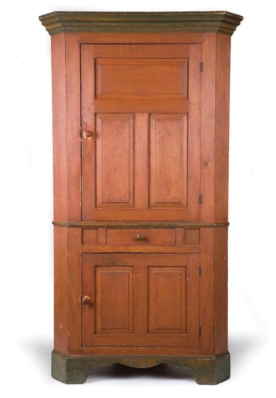 Appraisal: BLIND-DOOR CORNER CUPBOARD American early th century pine One-piece with