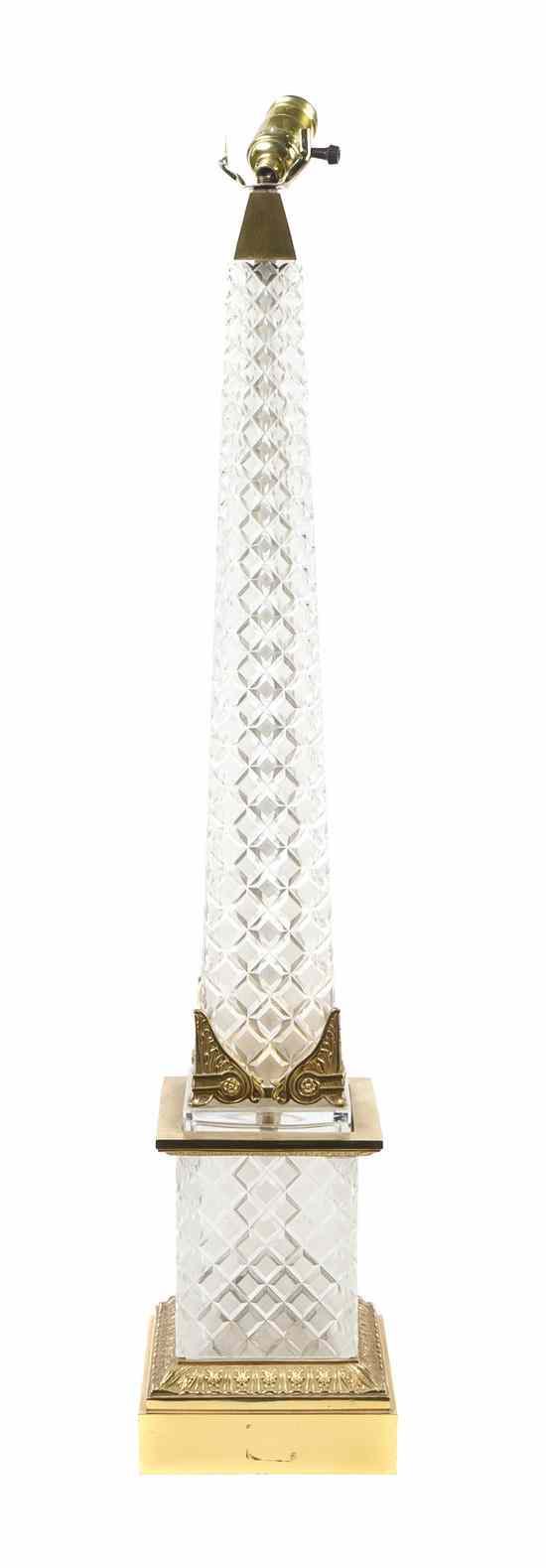 Appraisal: A French Cut Glass and Brass Table Lamp of obelisk