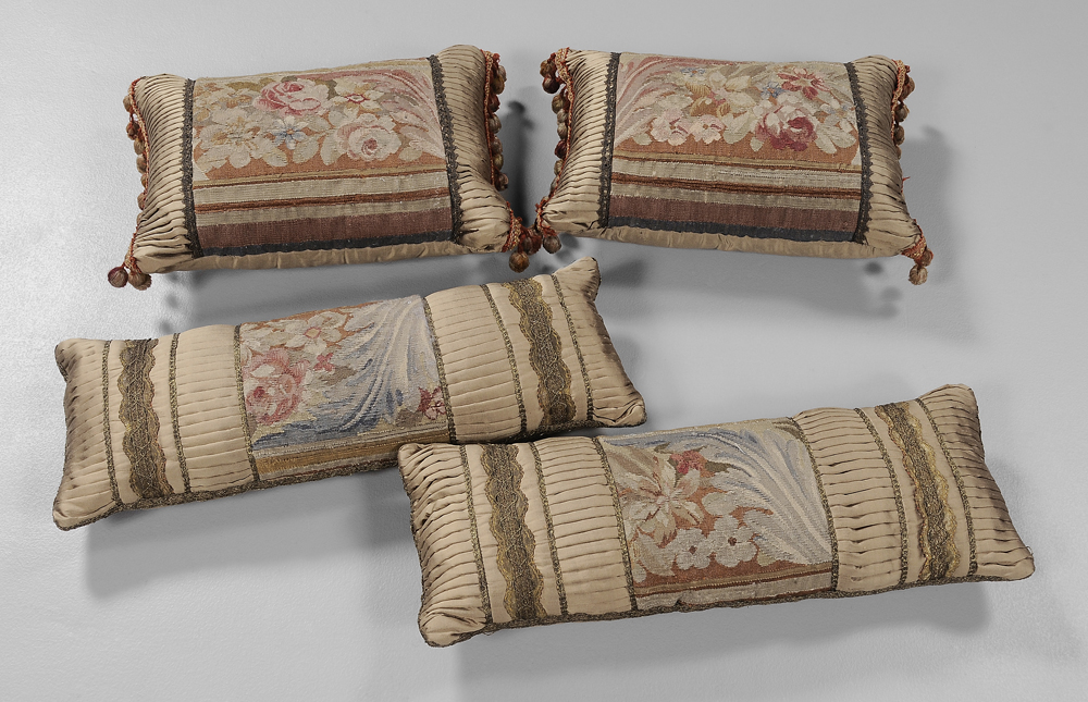 Appraisal: Four Tapestry Pillows tapestry fragments with floral motifs some with