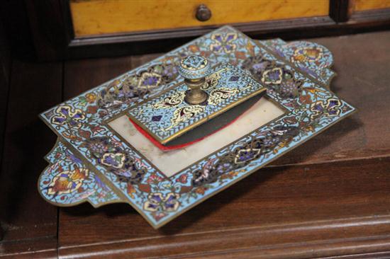 Appraisal: ENAMELED DESK BLOTTER AND TRAY European probably French early th