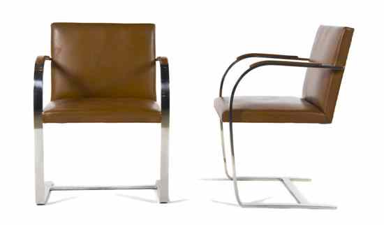 Appraisal: A Pair of Leather and Chrome Brno Chairs Mies Van