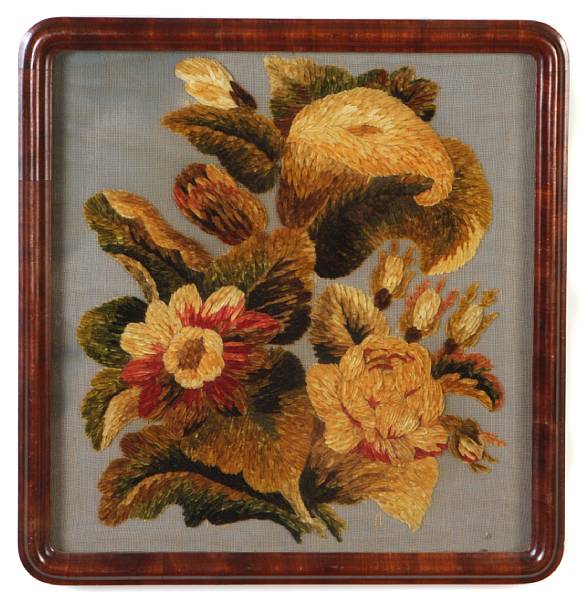 Appraisal: An English chenille picture of flowers framed dimensions x in