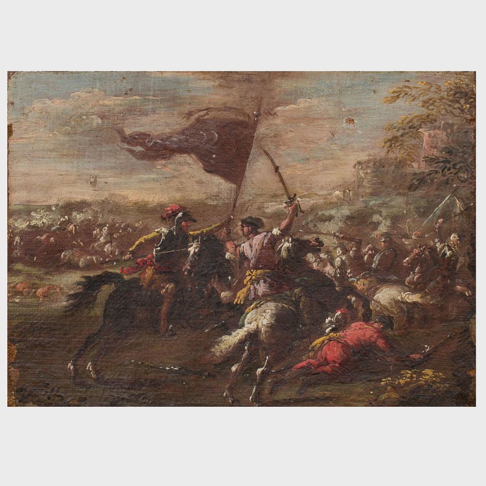 Appraisal: Attributed to Francesco Graziani - Battle Scene Oil on canvas