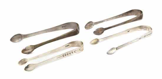 Appraisal: A Group of Four English Silver Sugar Tongs London th