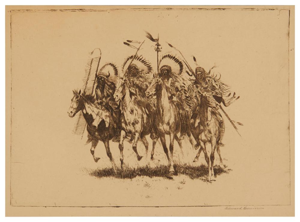 Appraisal: Edward Borein - Buckskin and Feathers Etching and drypoint on