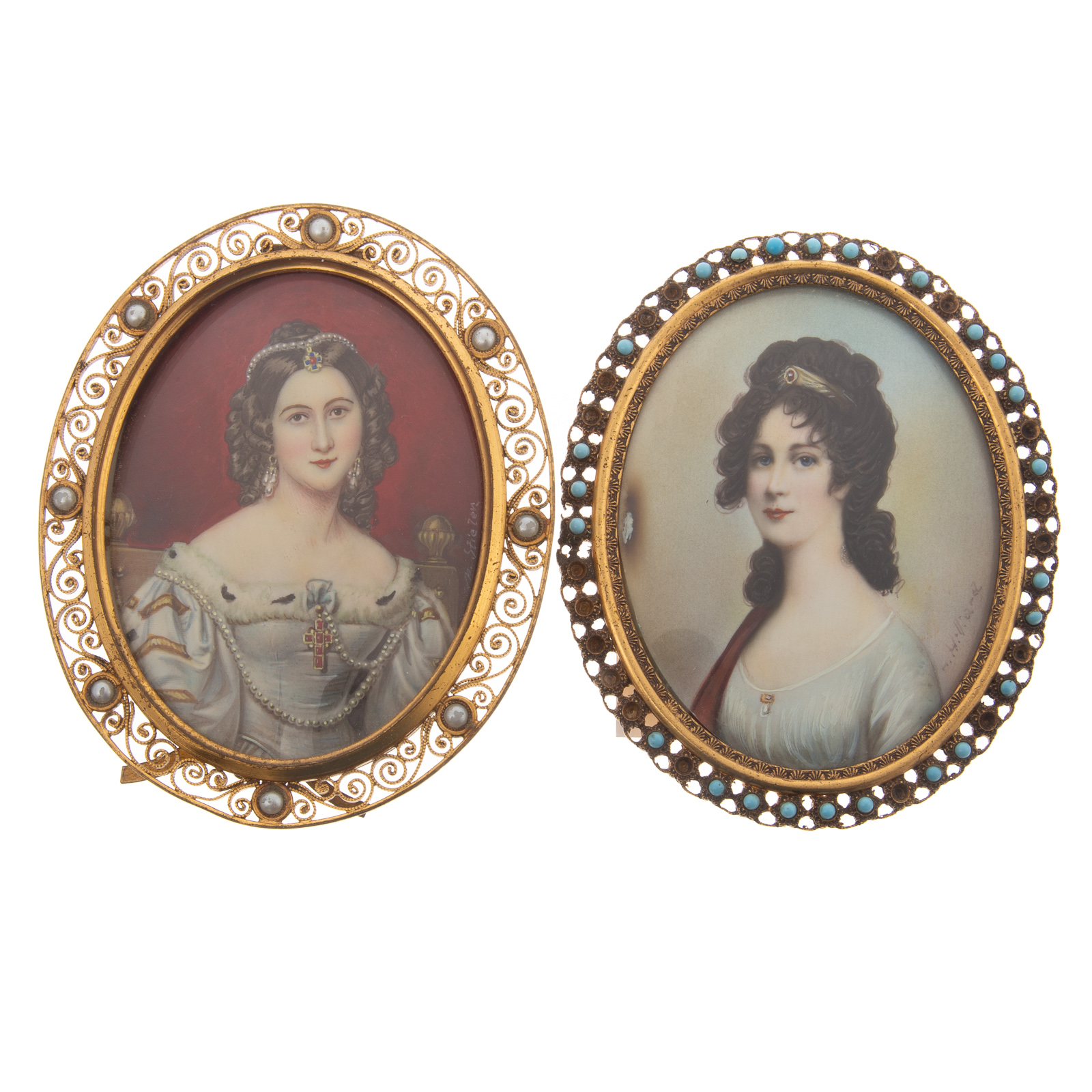 Appraisal: TWO PORTRAIT MINIATURES OF BEAUTIES th century gouaches English school