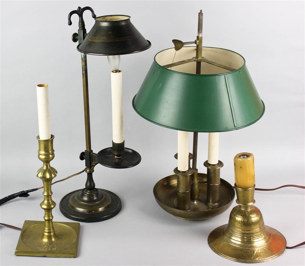 Appraisal: GROUP OF FOUR BRASS LAMPS LATE TH TH CENTURY including