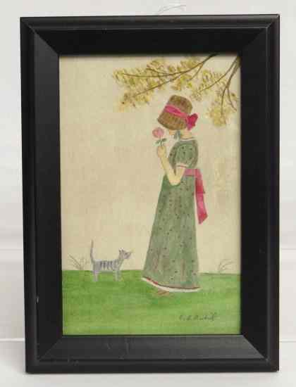 Appraisal: Watercolor ''Girl Holding A Red Rose'' by well known Ct