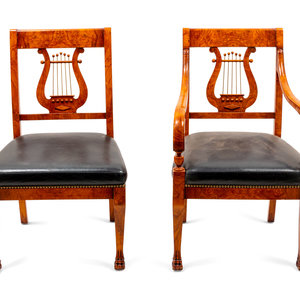 Appraisal: A Pair of Neoclassical Burlwood Chairs th Century includes an