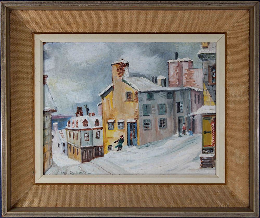 Appraisal: Signed th C Winter Village Scene with Figures Signed th