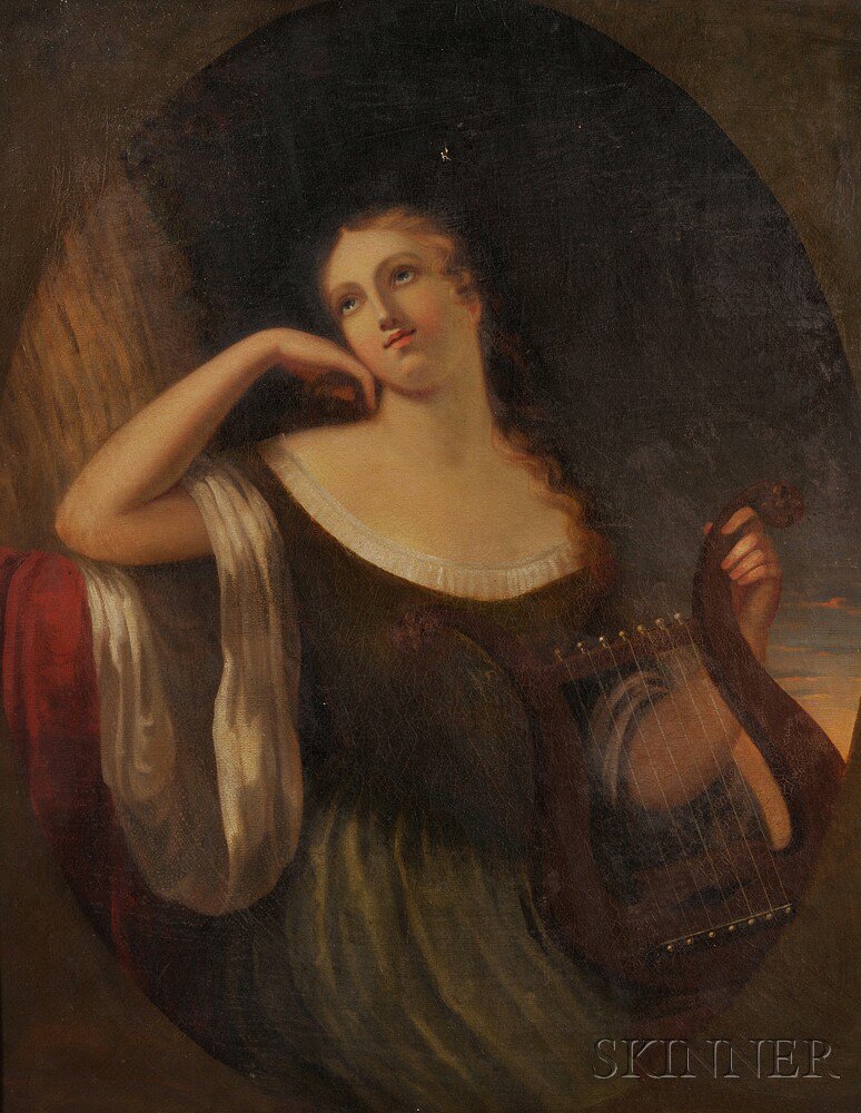 Appraisal: European School th Century Wistful Young Beauty Holding a Lyre