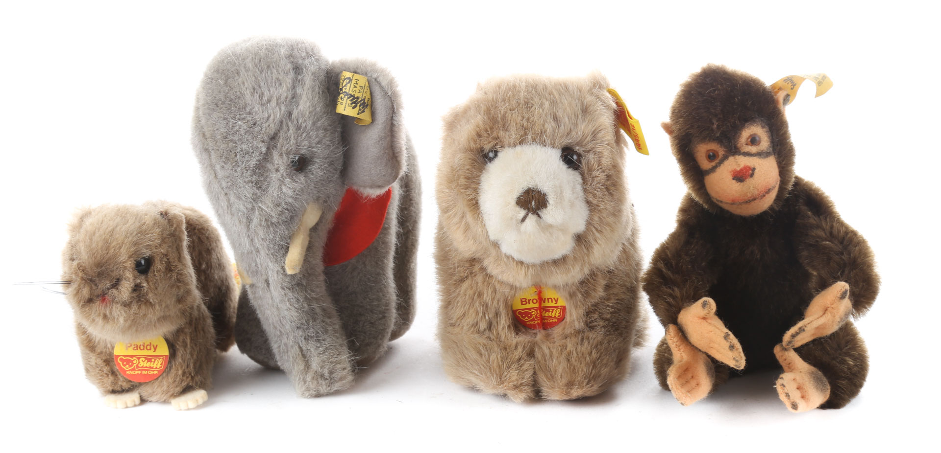 Appraisal: Four Steiff plush animals including Browny bear Paddy beaver monkey