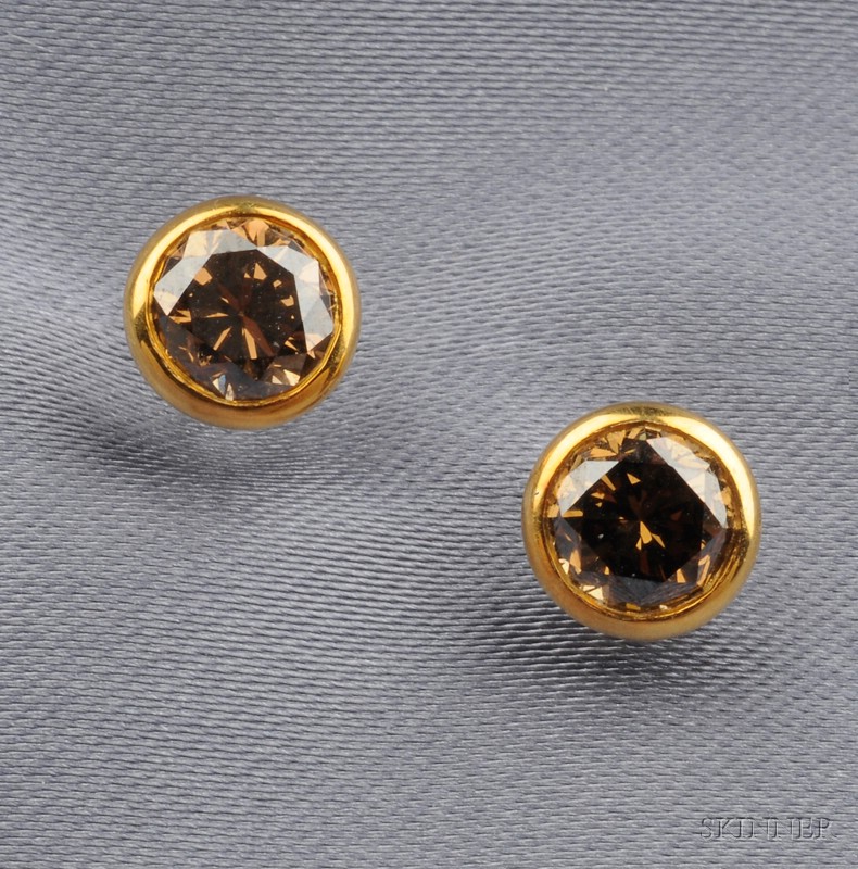 Appraisal: Pair of kt Gold and Colored Diamond Stud Earrings each