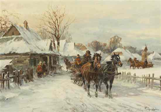 Appraisal: Wladyslaw T Chmielinski Polish - Riding Through the Village oil