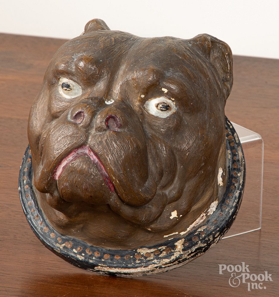 Appraisal: Chalkware bulldog head plaque Chalkware bulldog head plaque signed on