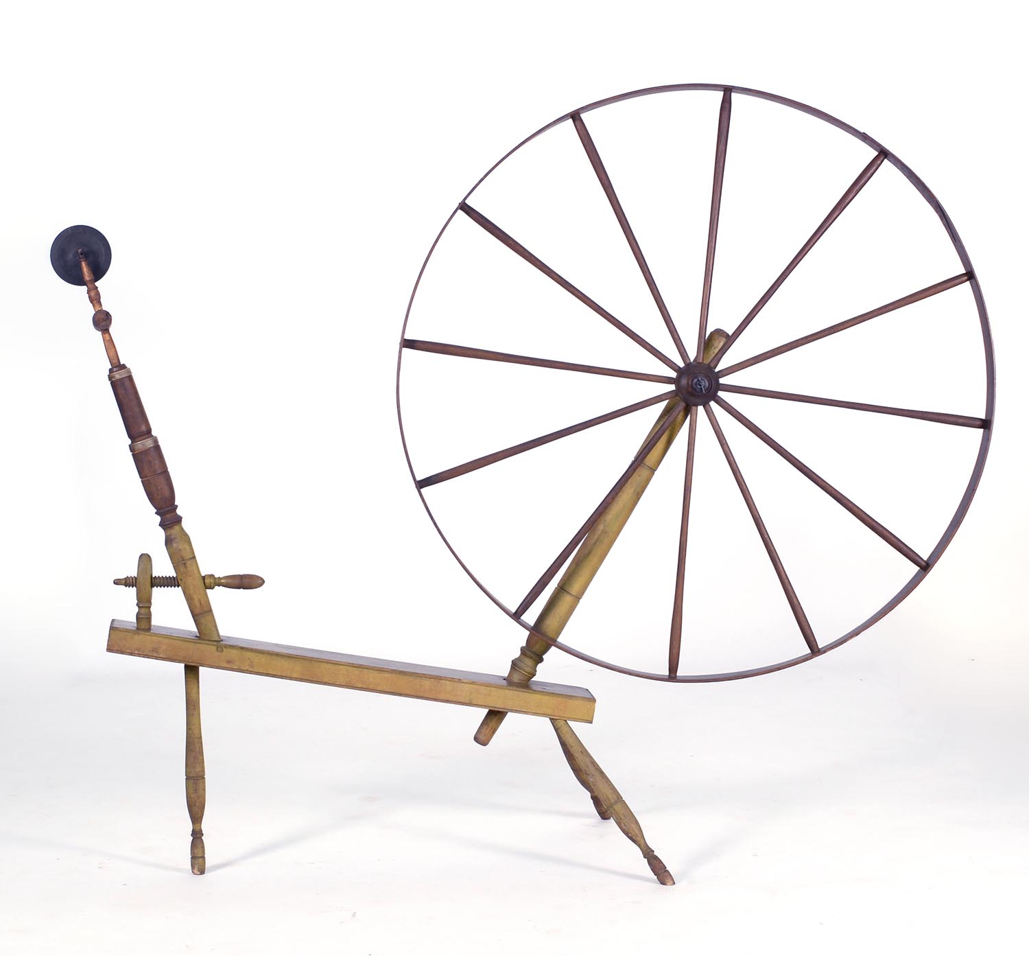 Appraisal: LATE TH CENTURY LARGE SPINNING WHEEL in yellow paint Height