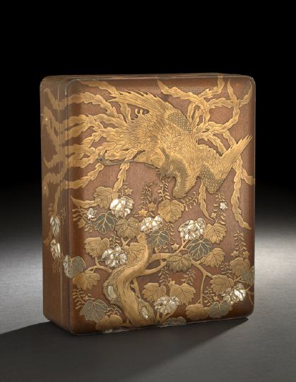 Appraisal: Dramatic Japanese Lacquer and Mother-of-Pearl Storage Box Meiji Period -