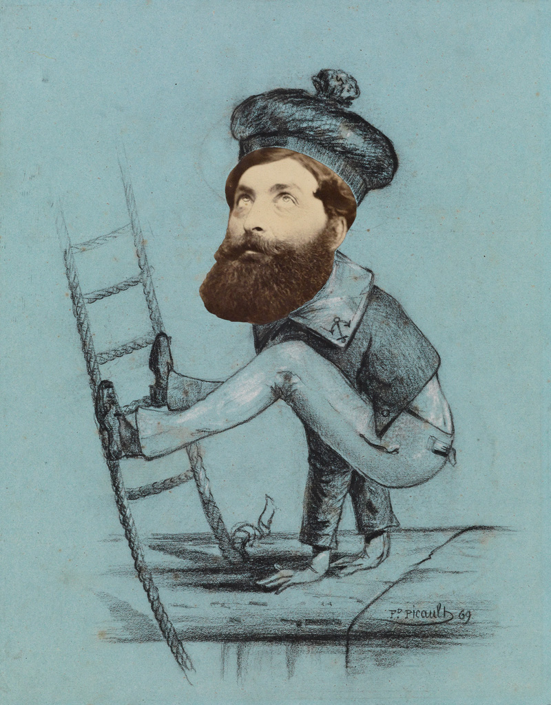 Appraisal: MIXED-MEDIA Humorous charcoal and chalk drawing of a supple sailor