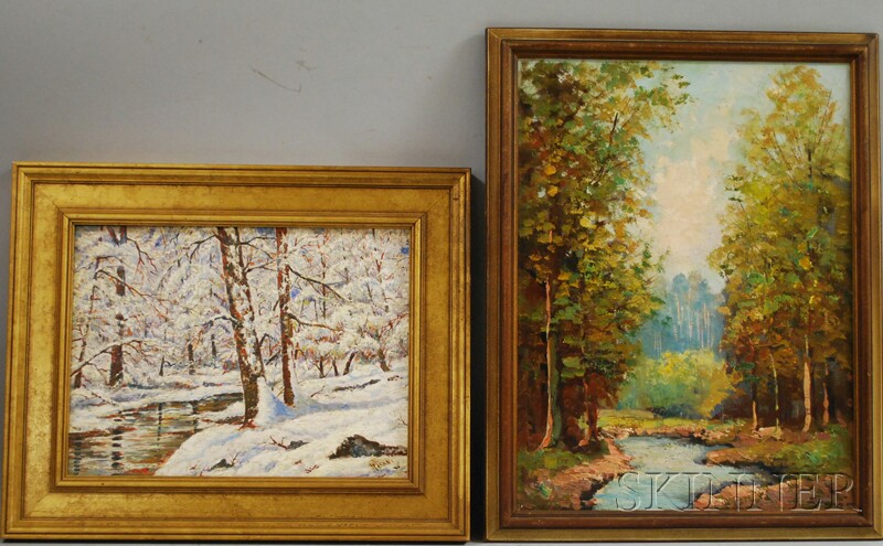 Appraisal: American School th Century Two Landscapes Winter signed F Pisani